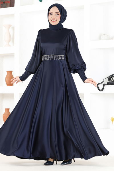 MSL - Belted Evening dress MSL5987 Navy blue