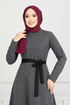 Belted Herringbone Dress 22033UKB929-M Anthracite - Thumbnail