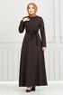 Belted Herringbone Dress 22033UKB929-M Coffee - Thumbnail