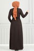 Belted Herringbone Dress 22033UKB929-M Coffee - Thumbnail