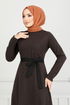 Belted Herringbone Dress 22033UKB929-M Coffee - Thumbnail