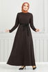 Belted Herringbone Dress 22033UKB929-M Coffee - Thumbnail