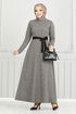 Belted Herringbone Dress 22033UKB929-M Vision - Thumbnail