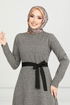 Belted Herringbone Dress 22033UKB929-M Vision - Thumbnail