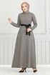 Belted Herringbone Dress 22033UKB929-M Vision - Thumbnail