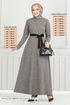 Belted Herringbone Dress 22033UKB929-M Vision - Thumbnail