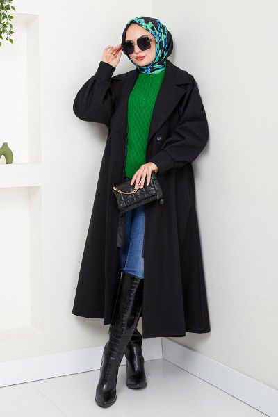 MRV B.İ.S.S.K. - Belted Lined Stamp Coat 16124BSK984-M Black