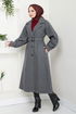 Belted Lined Stamp Coat 16124BSK984-M Grey - Thumbnail