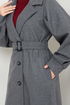 Belted Lined Stamp Coat 16124BSK984-M Grey - Thumbnail