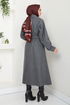 Belted Lined Stamp Coat 16124BSK984-M Grey - Thumbnail