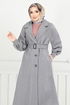 Belted Lined Stamp Coat 16124BSK984-M Open Grey - Thumbnail