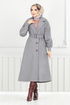 Belted Lined Stamp Coat 16124BSK984-M Open Grey - Thumbnail