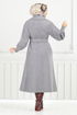 Belted Lined Stamp Coat 16124BSK984-M Open Grey - Thumbnail