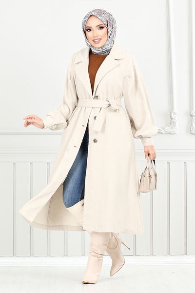 MRV B.İ.S.S.K. - Belted Lined Stamp Coat 16124BSK984-M The Stone