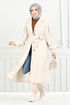 Belted Lined Stamp Coat 16124BSK984-M The Stone - Thumbnail