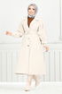 Belted Lined Stamp Coat 16124BSK984-M The Stone - Thumbnail