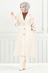 Belted Lined Stamp Coat 16124BSK984-M The Stone - Thumbnail