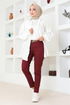 Belted Narrow Trot Pants Burgundy MIH6109 - Thumbnail