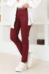 Belted Narrow Trot Pants Burgundy MIH6109 - Thumbnail