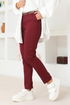 Belted Narrow Trot Pants Burgundy MIH6109 - Thumbnail