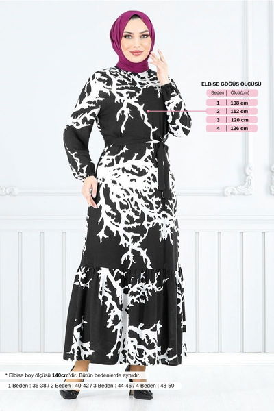 MRV O.Z.R. - Belted Patterned Viscose Dress 812OZR1047-M Black