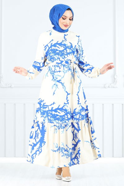 MRV O.Z.R. - Belted Patterned Viscose Dress 812OZR1047-M Stone