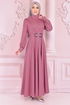 Belted Satin Dress Dark Rose Kurusu ASM2464 - Thumbnail