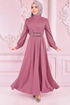 Belted Satin Dress Dark Rose Kurusu ASM2464 - Thumbnail