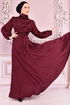 Belted Satin Evening dress Burgundy ASM14823 - Thumbnail