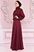 Belted Satin Evening dress Burgundy ASM14823 - Thumbnail