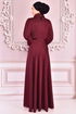 Belted Satin Evening dress Burgundy ASM14823 - Thumbnail