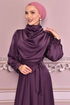 Belted Satin Evening dress Damson ASM14823 - Thumbnail