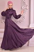 Belted Satin Evening dress Damson ASM14823 - Thumbnail