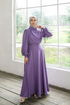 Belted Satin Evening dress Lilac ASM14823 - Thumbnail