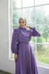 Belted Satin Evening dress Lilac ASM14823 - Thumbnail