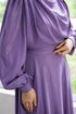 Belted Satin Evening dress Lilac ASM14823 - Thumbnail