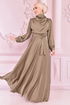 Belted Satin Evening dress Mink ASM14823 - Thumbnail