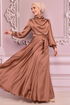 Belted Satin Evening dress Taba ASM14823 - Thumbnail