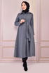 Belted Stamp Coat Blue END2097 - Thumbnail