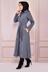 Belted Stamp Coat Blue END2097 - Thumbnail