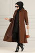 Belted Stamp Coat MSS5065 Taba - Thumbnail