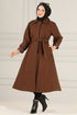 Belted Stamp Coat MSS5065 Taba - Thumbnail