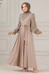 Belted Tulle Dress Beige ASM2637 - Thumbnail