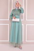 Belted Tulle Evening dress Mint END2088 - Thumbnail