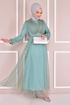 Belted Tulle Evening dress Mint END2088 - Thumbnail