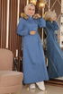 Big Body Hooded Ribanali Coat Blue MIH15500 - Thumbnail