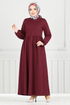 Bisiklet Yaka Tesettür Elbise 4331NFC915-M Bordo - Thumbnail