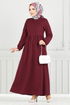 Bisiklet Yaka Tesettür Elbise 4331NFC915-M Bordo - Thumbnail