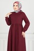 Bisiklet Yaka Tesettür Elbise 4331NFC915-M Bordo - Thumbnail