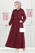 Bisiklet Yaka Tesettür Elbise 4331NFC915-M Bordo - Thumbnail